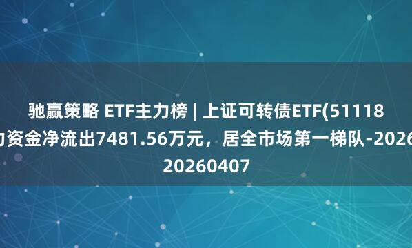 驰赢策略 ETF主力榜 | 上证可转债ETF(511180)主力资金净流出7481.56万元，居全市场第一梯队-20260407